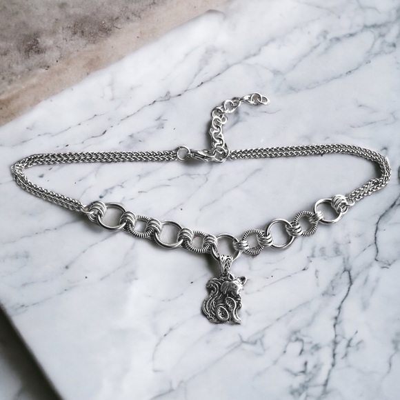 Handmade maille stainless steel necklace double wheat chain + fox design charm - Picture 13 of 15